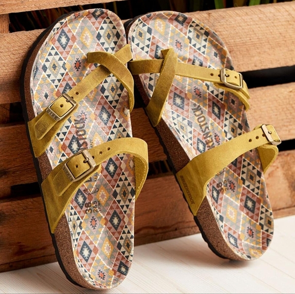 Birkenstock Shoes - Birkenstock Mayari Oiled Yellow Aztec Sandals 41
